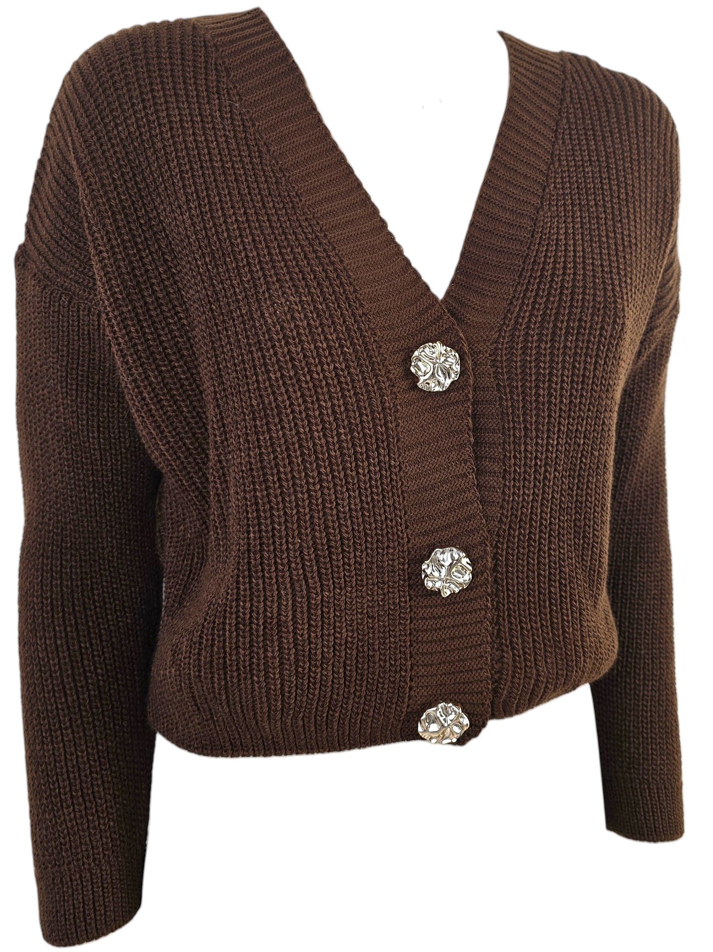Cardigan a Coste con Bottoni Gioiello