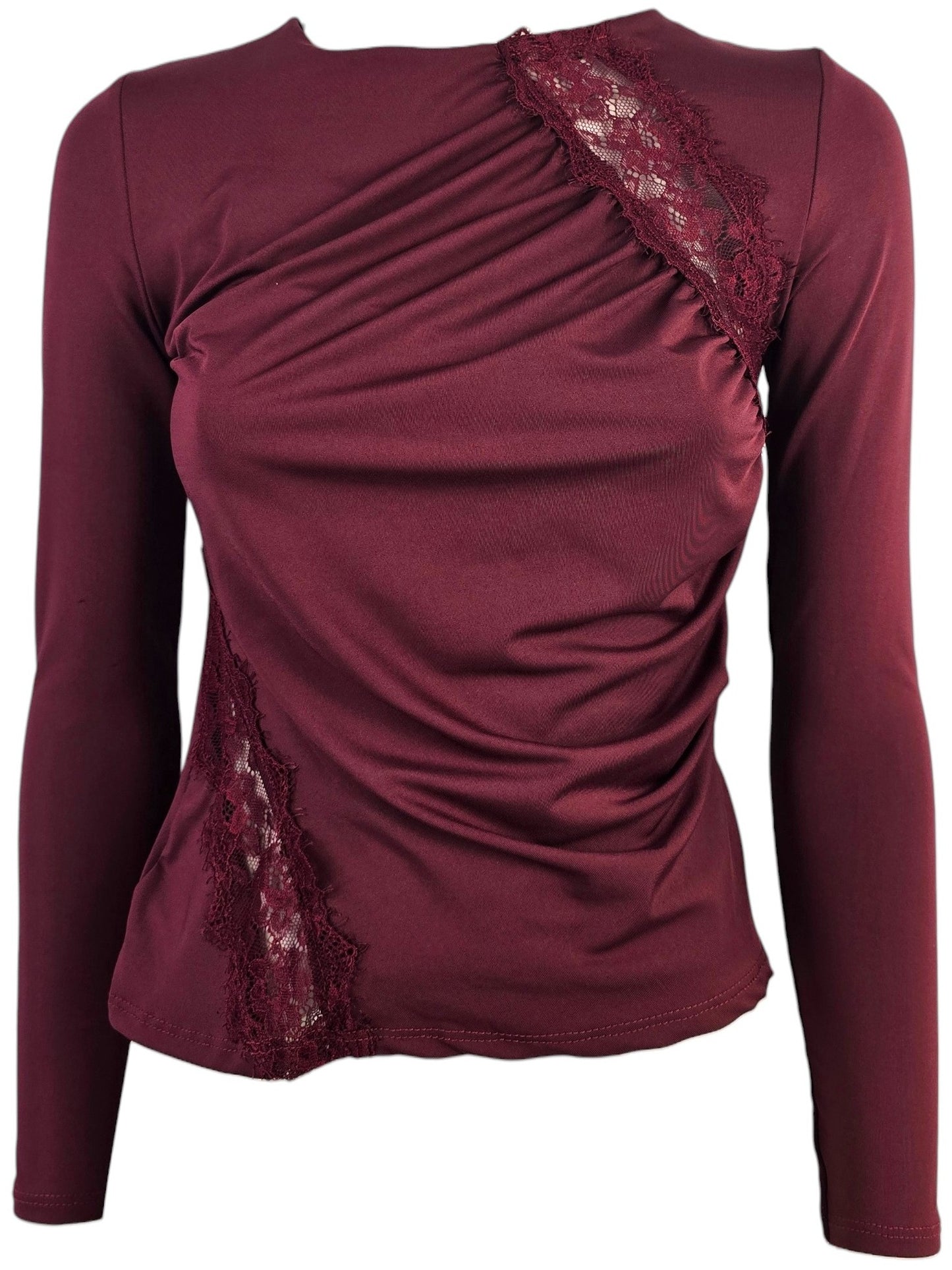 Maglia Drappeggiata con Dettagli in Pizzo