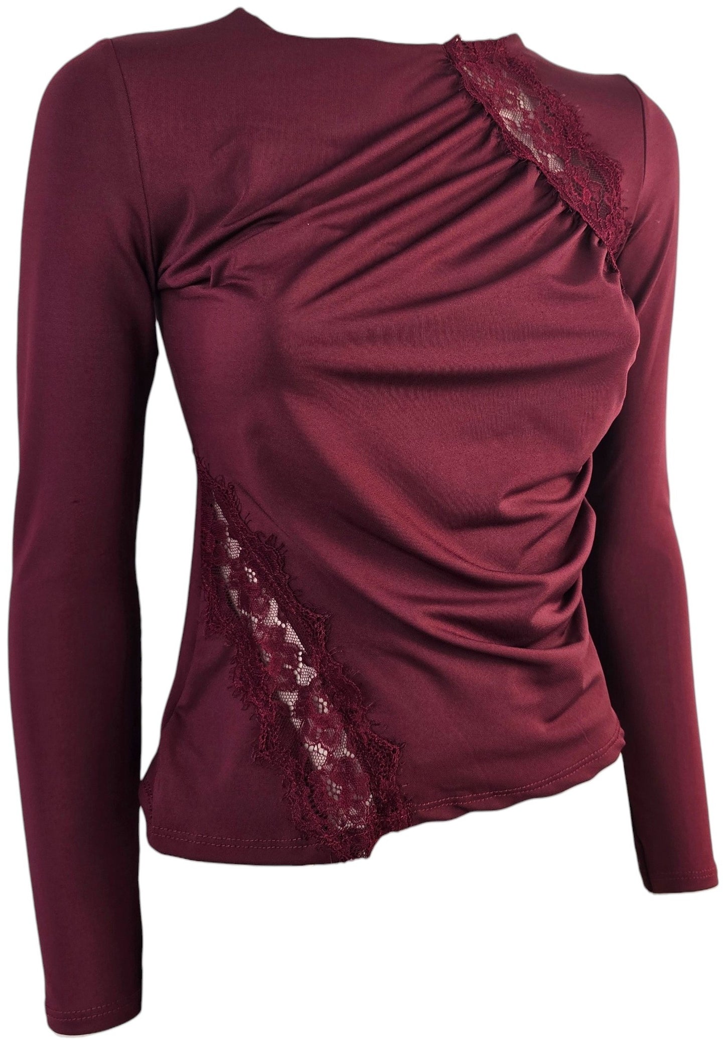 Maglia Drappeggiata con Dettagli in Pizzo