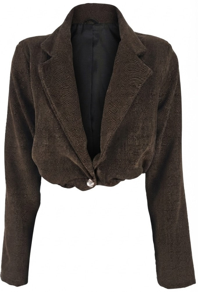 Blazer crop con bottone gioiello