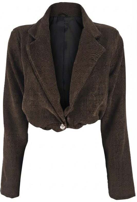 Blazer crop con bottone gioiello