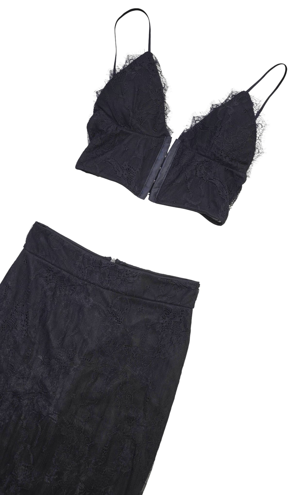 Coordinato Nero in Pizzo Top Bralette e Gonna Longuette