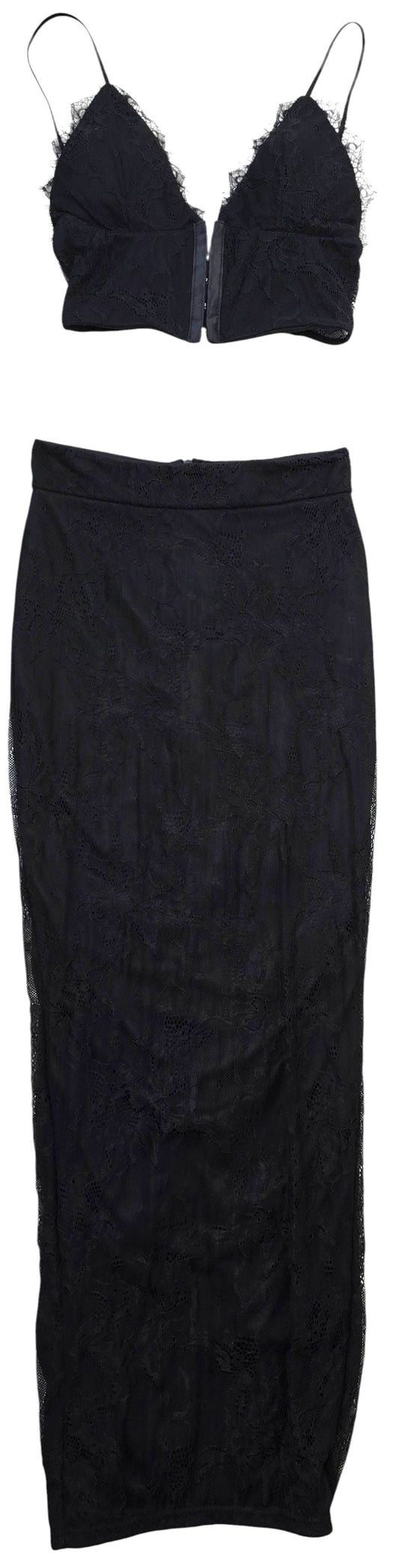 Coordinato Nero in Pizzo Top Bralette e Gonna Longuette