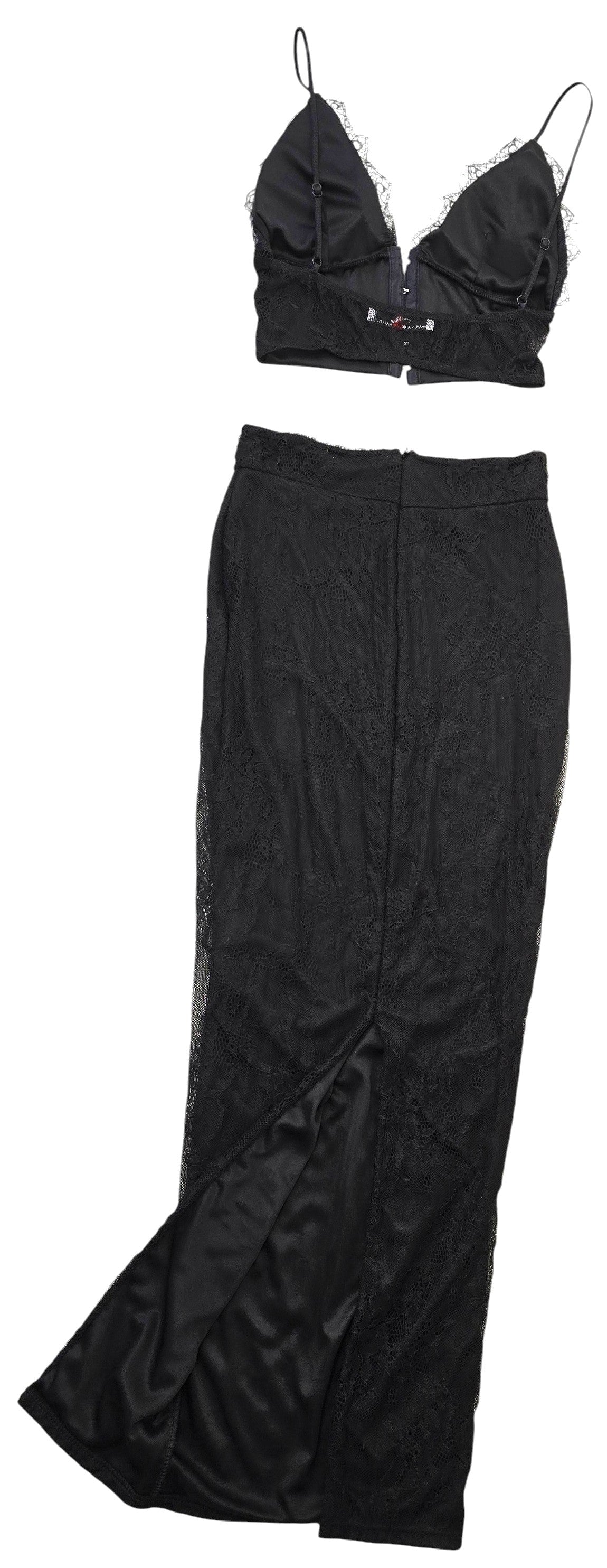 Coordinato Nero in Pizzo Top Bralette e Gonna Longuette