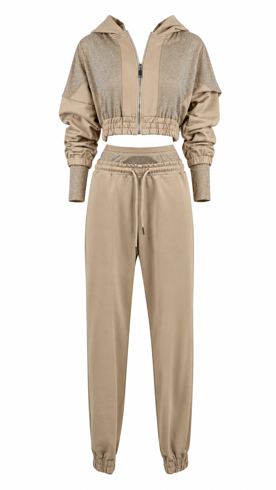 Tuta Crop con Strass e Cappuccio