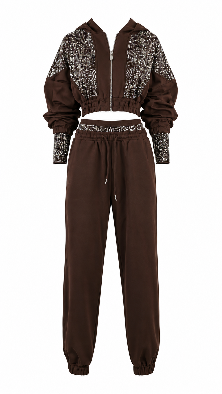 Tuta Crop con Strass e Cappuccio
