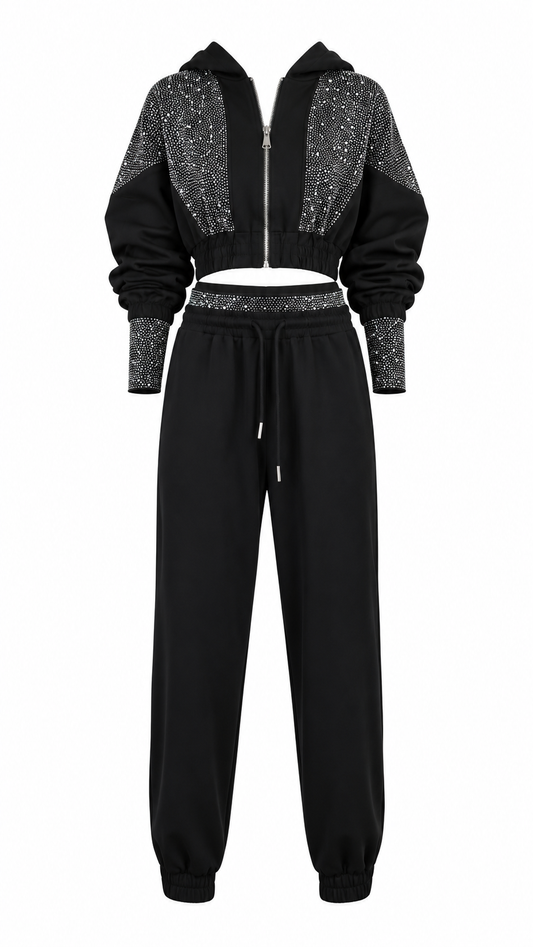 Tuta Crop con Strass e Cappuccio