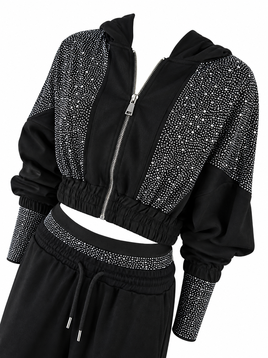 Tuta Crop con Strass e Cappuccio