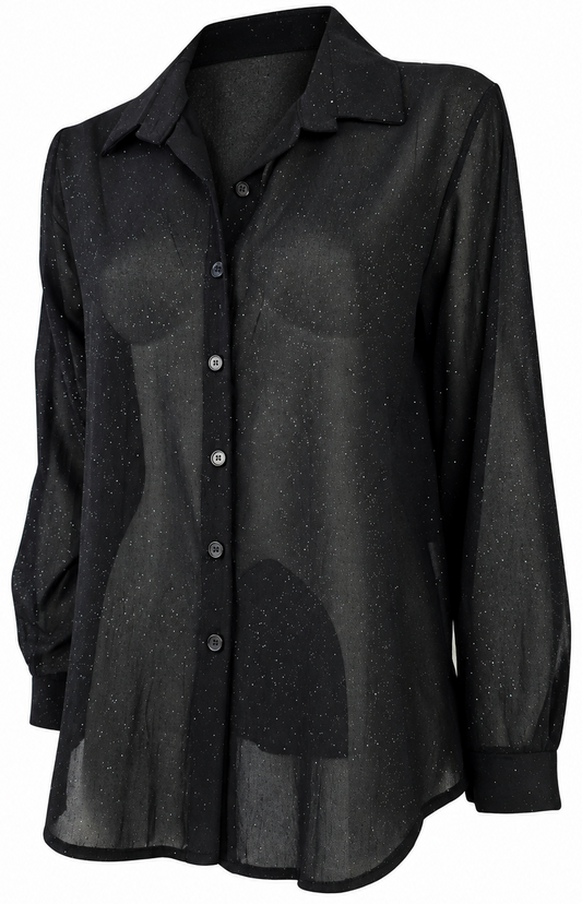 Camicia Nera Semitrasparente Lurex