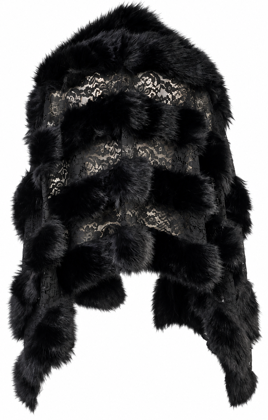 Poncho nero con pizzo