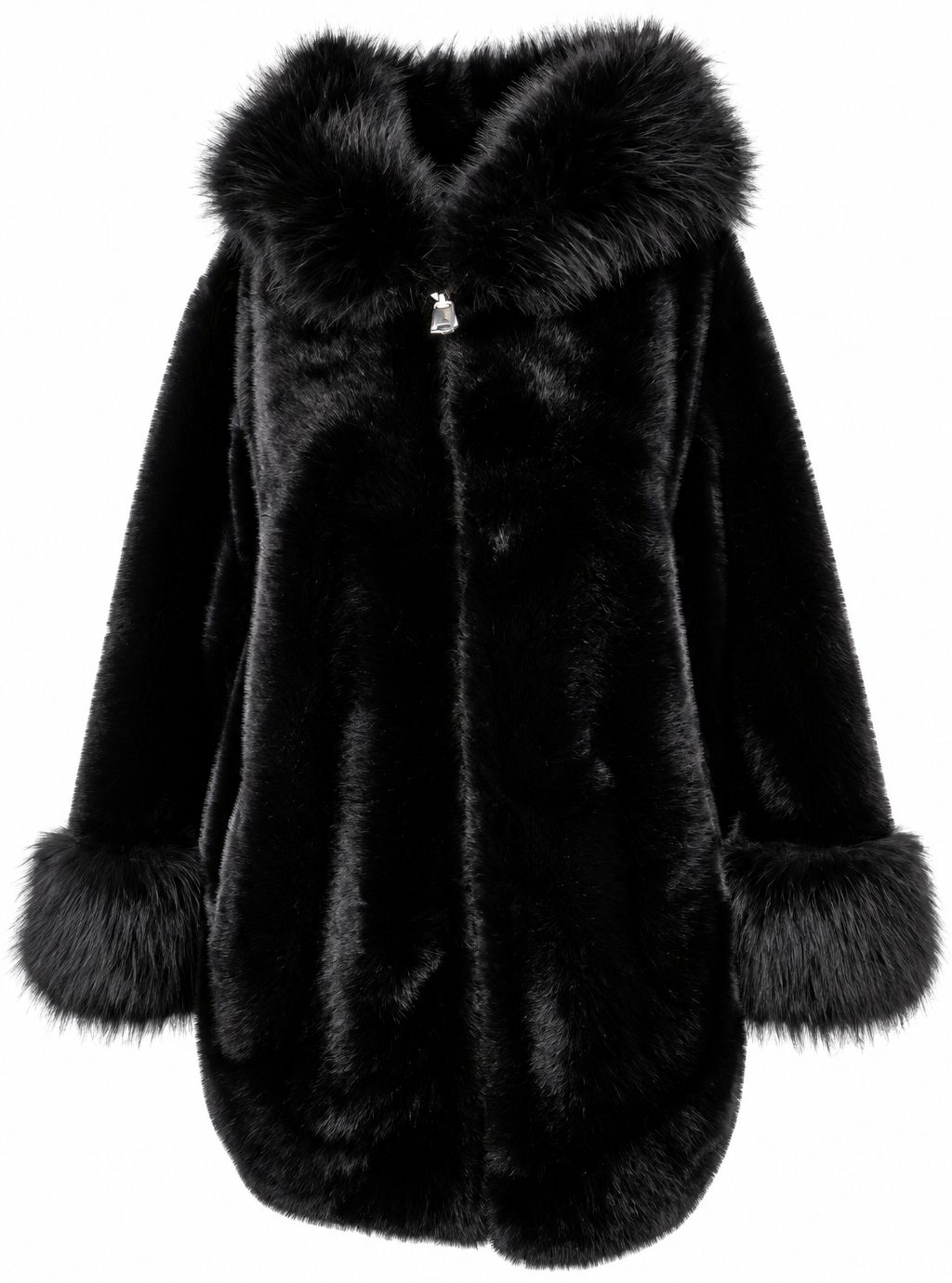 Cappotto nero con cappuccio e polsi voluminosi