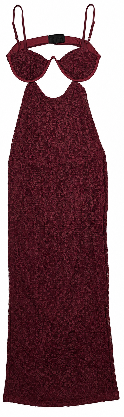 Abito lungo bordeaux in pizzo con Coppe