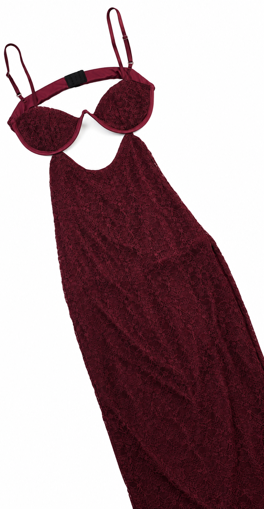 Abito lungo bordeaux in pizzo con Coppe