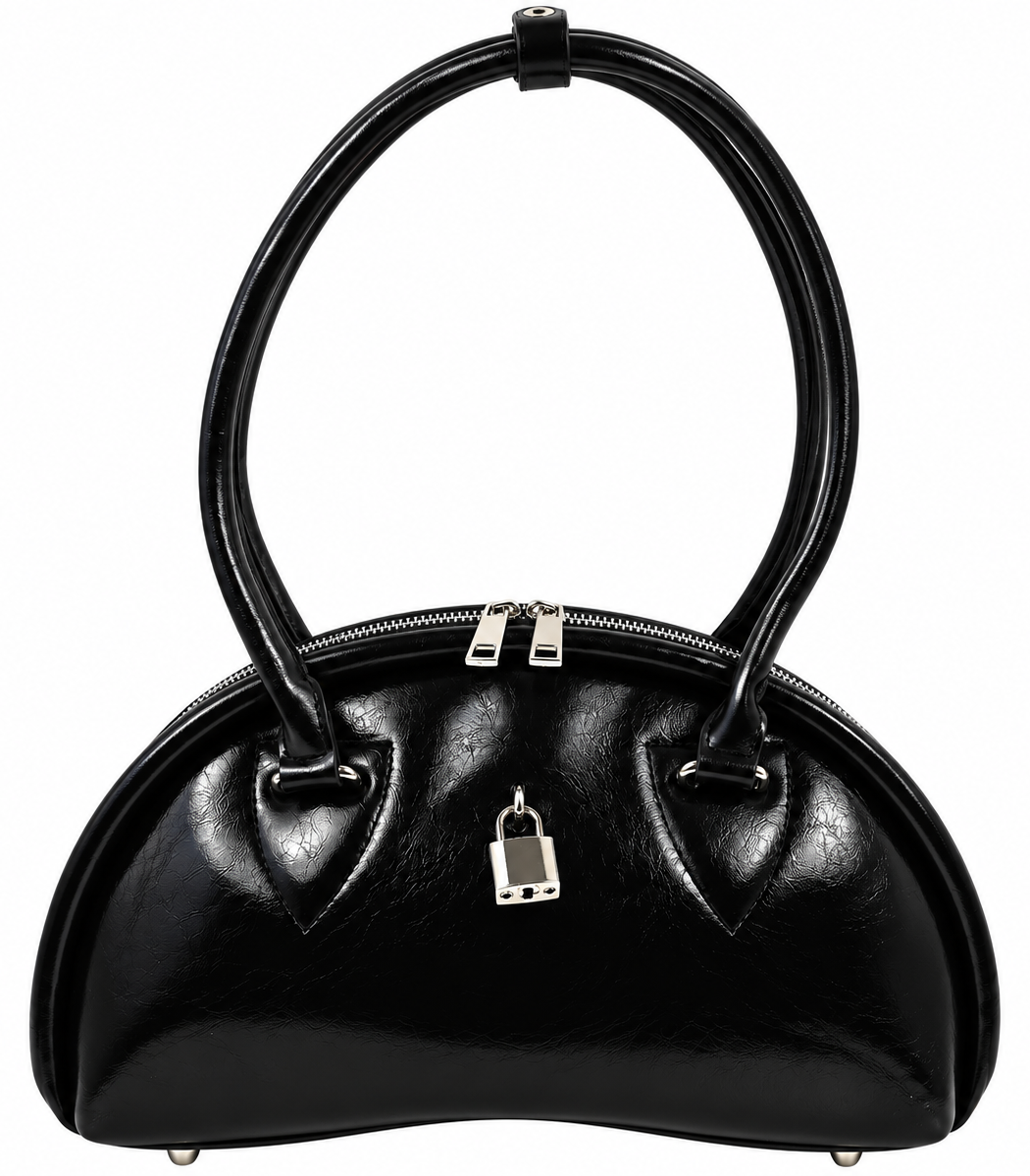 Borsa a spalla nera mezza luna