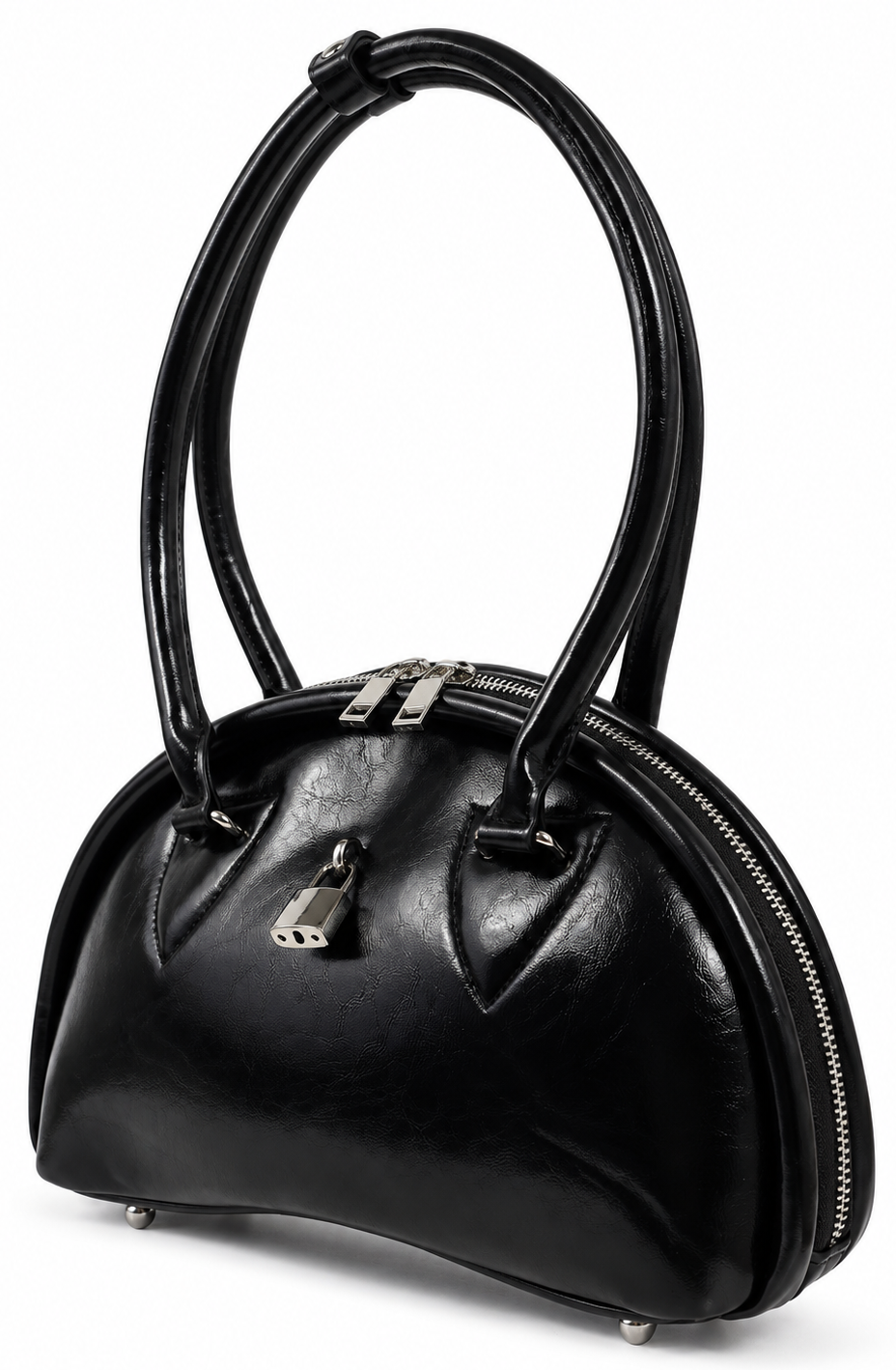 Borsa a spalla nera mezza luna
