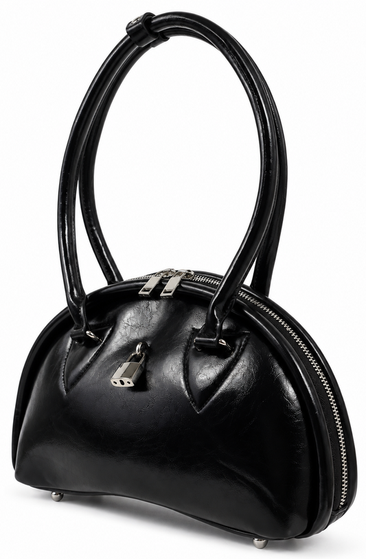 Borsa a spalla nera mezza luna