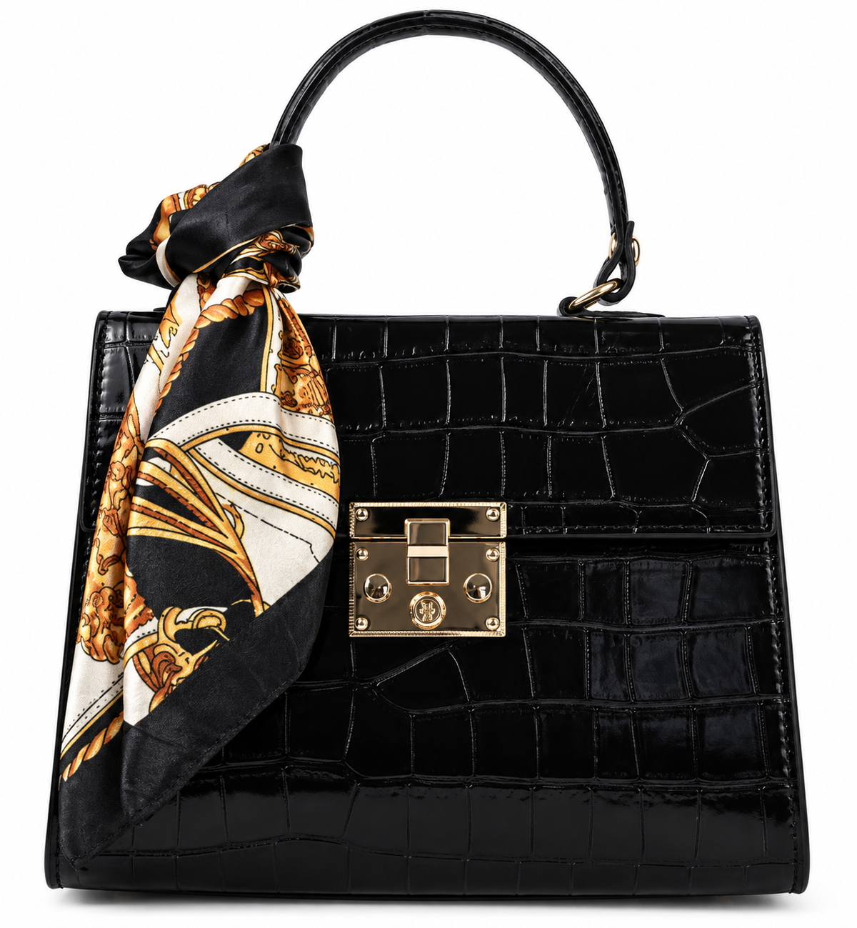 Borsa a mano nera con foulard