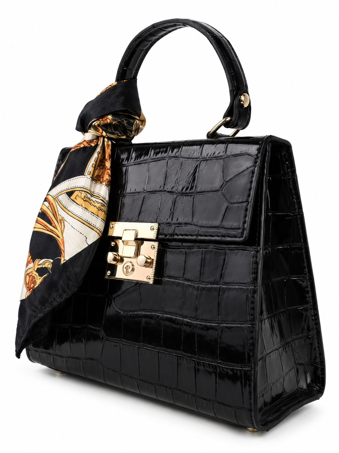Borsa a mano nera con foulard