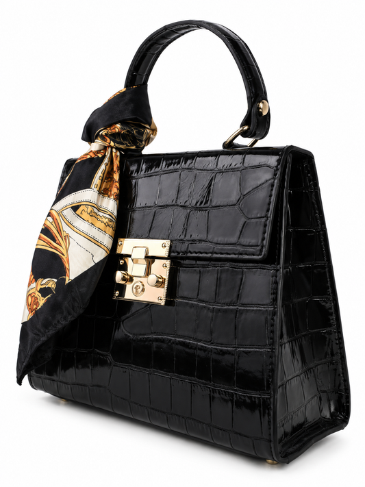 Borsa a mano nera con foulard