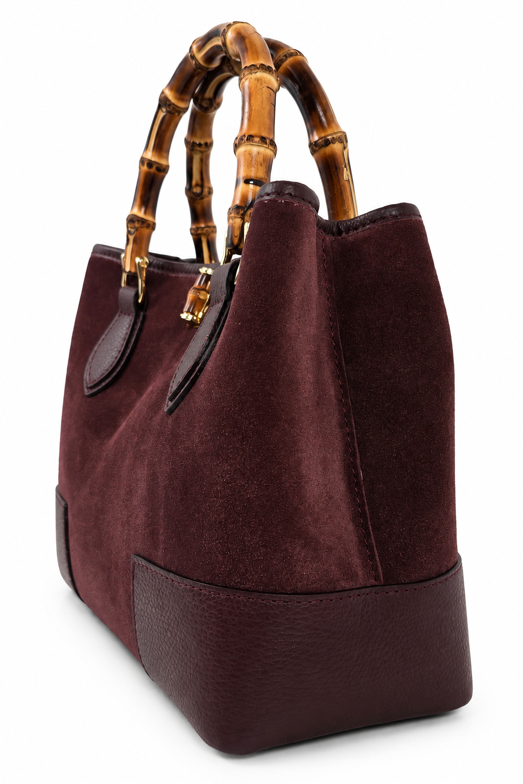 Borsa bordeaux con manico in bambù