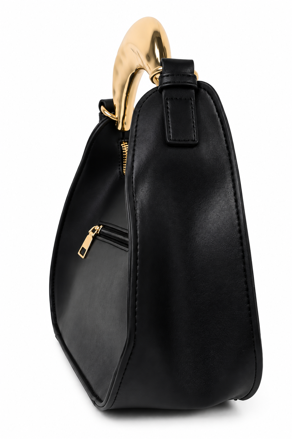 Borsa nera con manico rigido dorato
