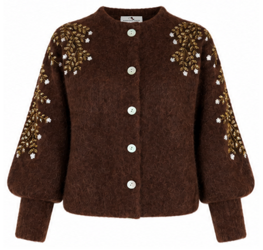 Cardigan marrone ricamato