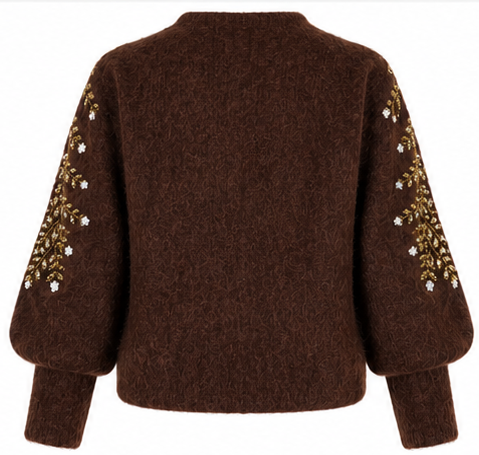 Cardigan marrone ricamato