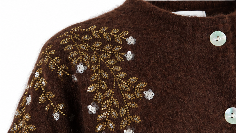 Cardigan marrone ricamato