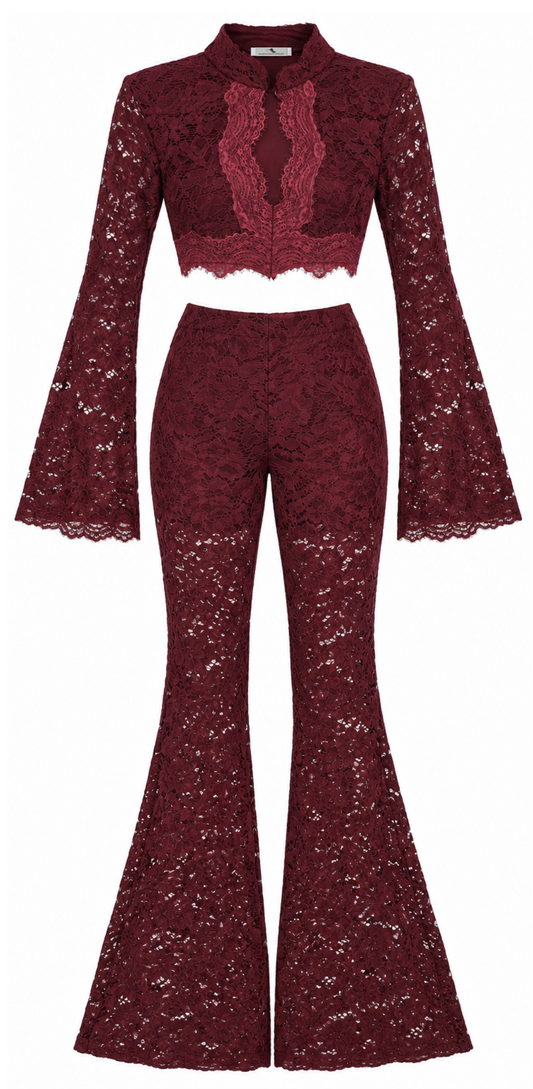 Completo in pizzo bordeaux