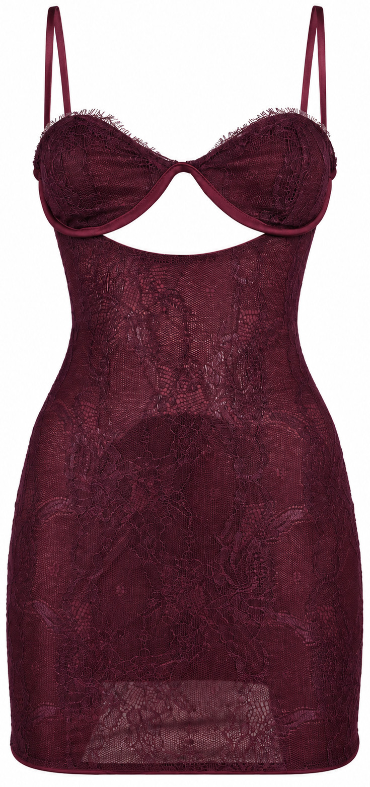 Abito corto in pizzo bordeaux