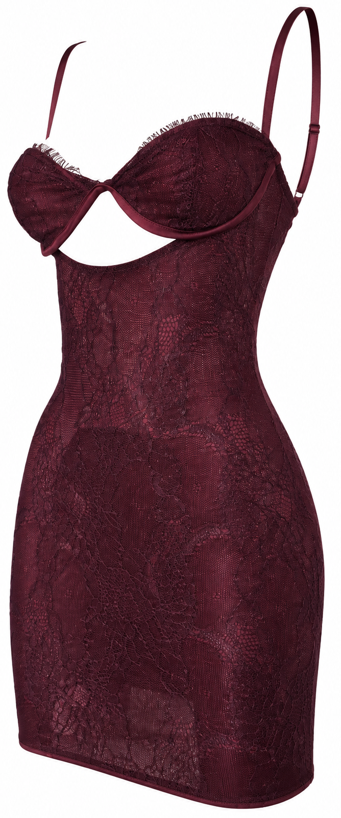 Abito corto in pizzo bordeaux