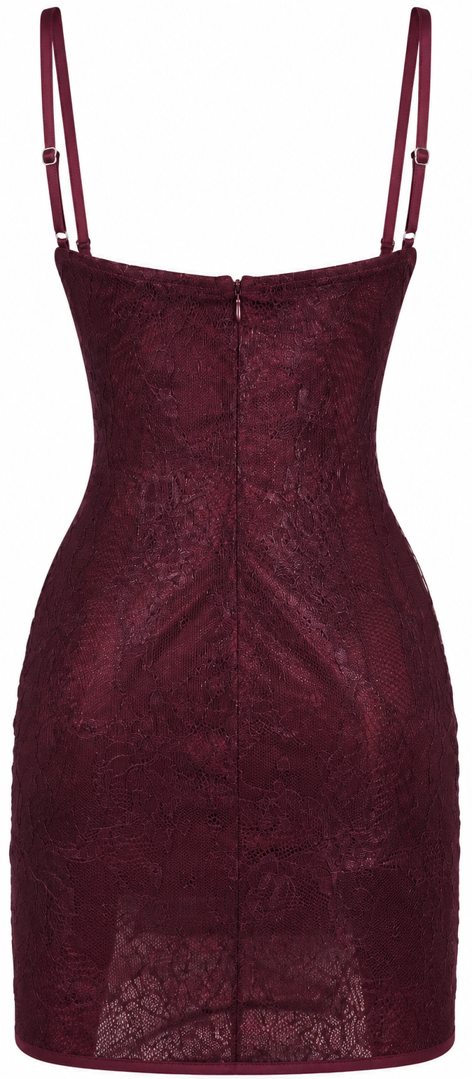 Abito corto in pizzo bordeaux