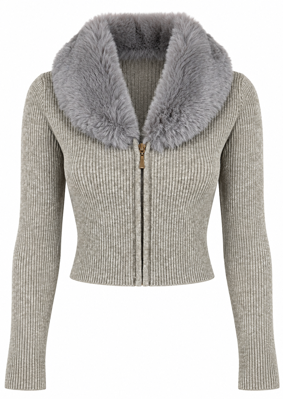 Maglia a costine con pelliccia