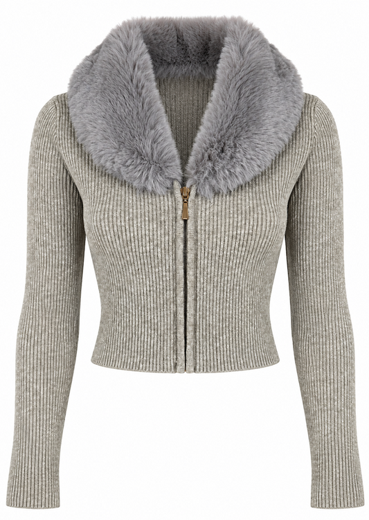 Maglia a costine con pelliccia