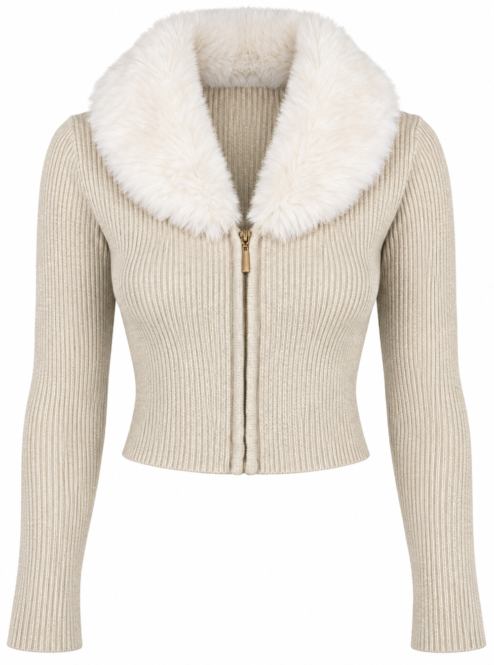Maglia a costine con pelliccia