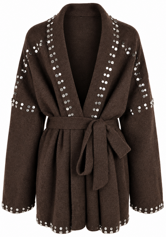 Cardigan marrone marrone con borchie