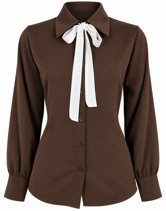 Camicia marrone con fiocco bianco