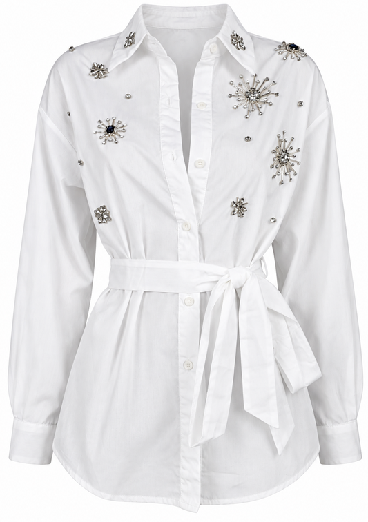 Camicia bianca decorata con cintura