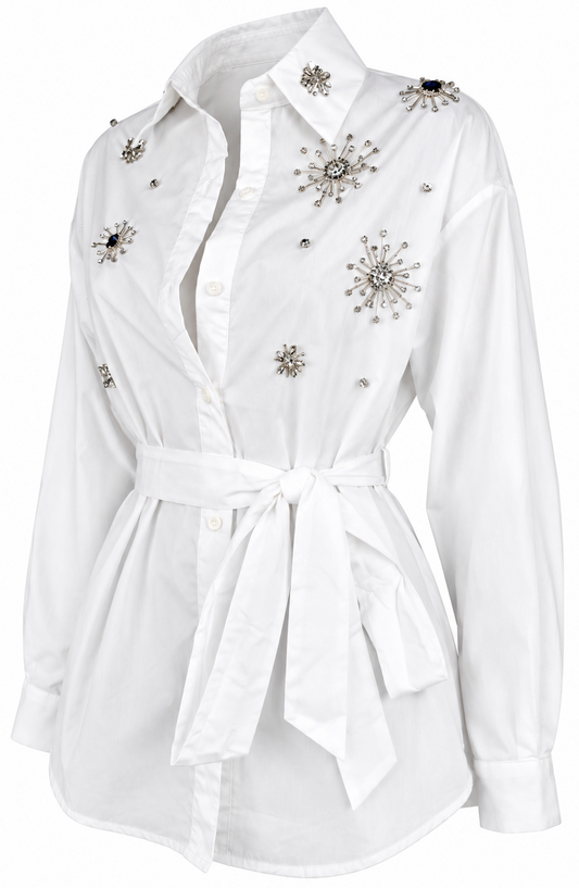 Camicia bianca decorata con cintura