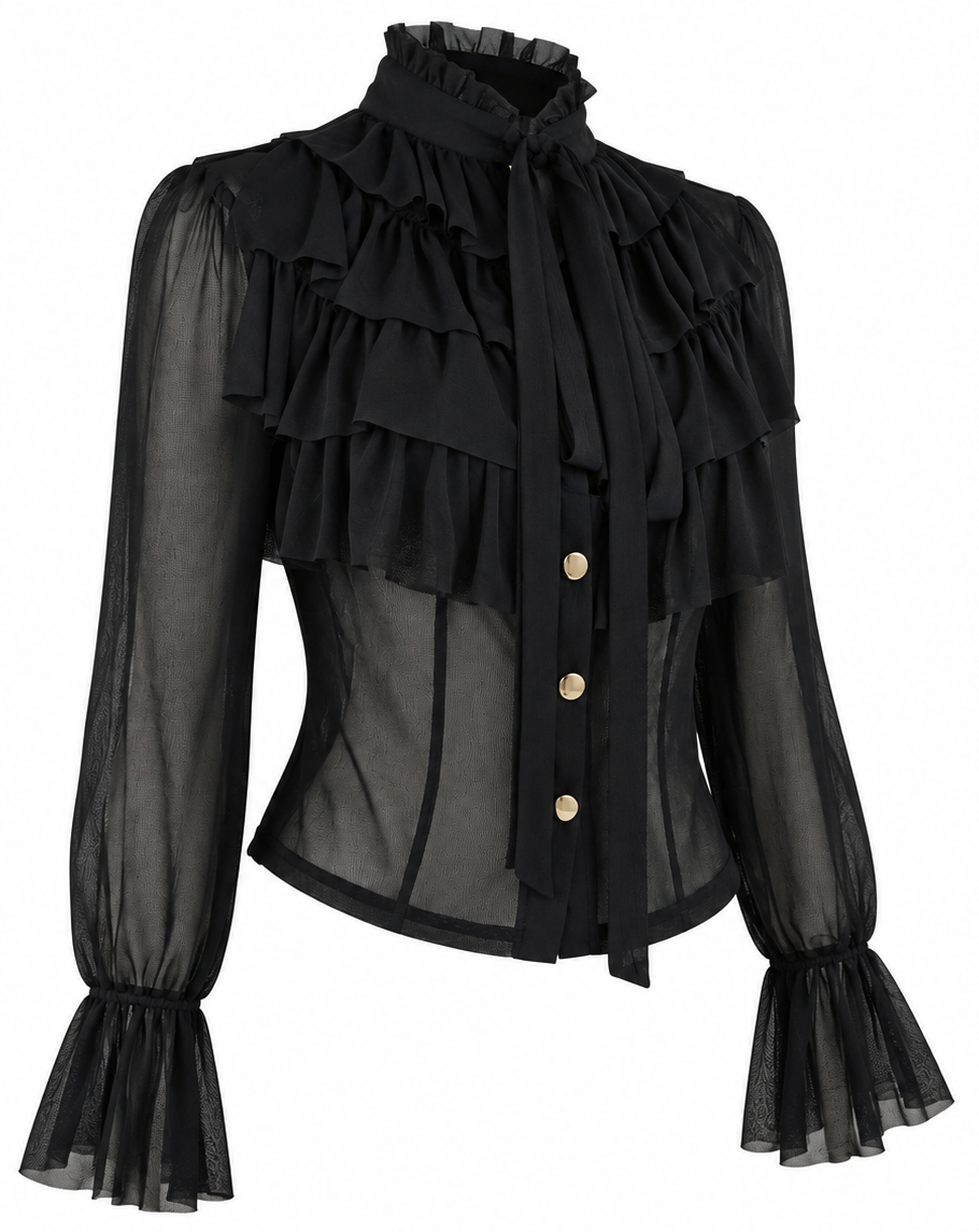 Camicia nera trasparente con volant