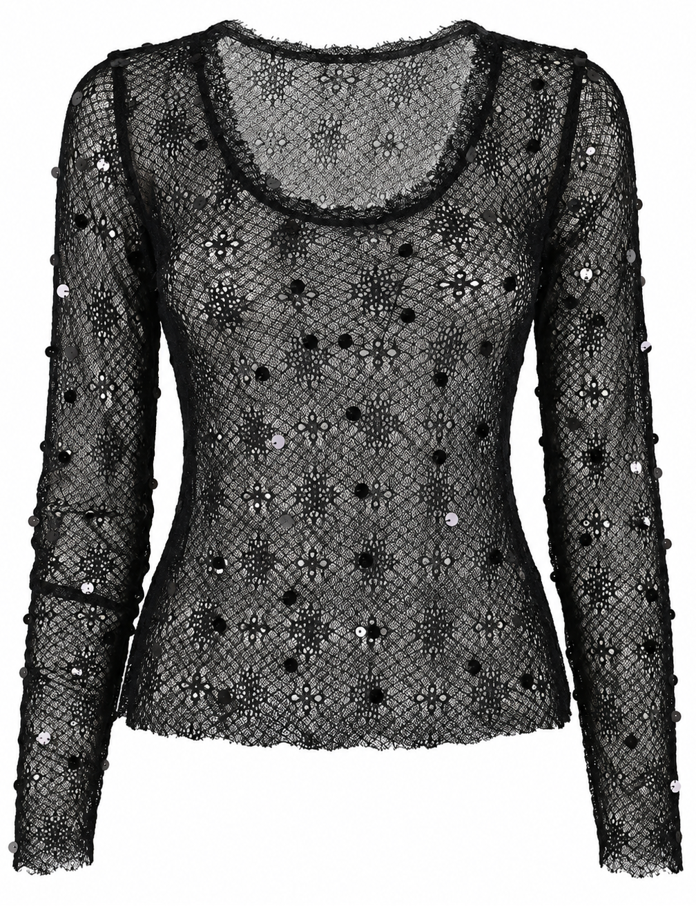 Maglia in pizzo trasparente con paillettes