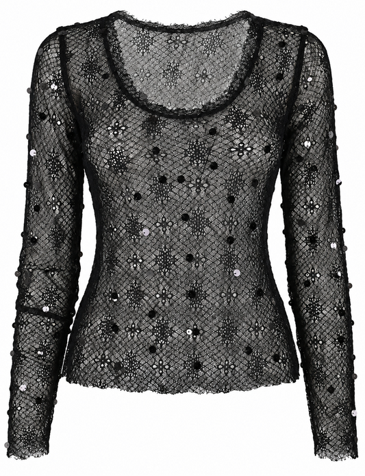 Maglia in pizzo trasparente con paillettes