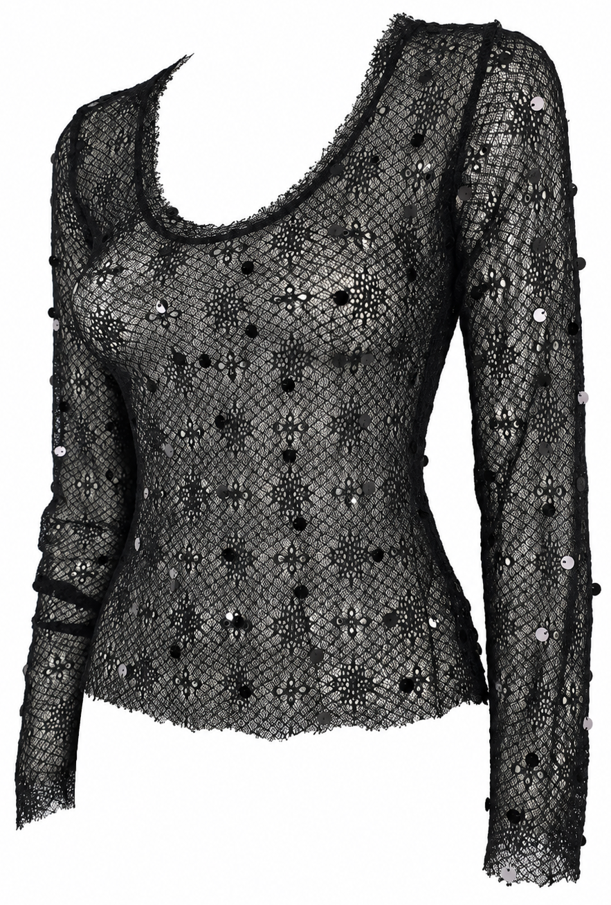 Maglia in pizzo trasparente con paillettes