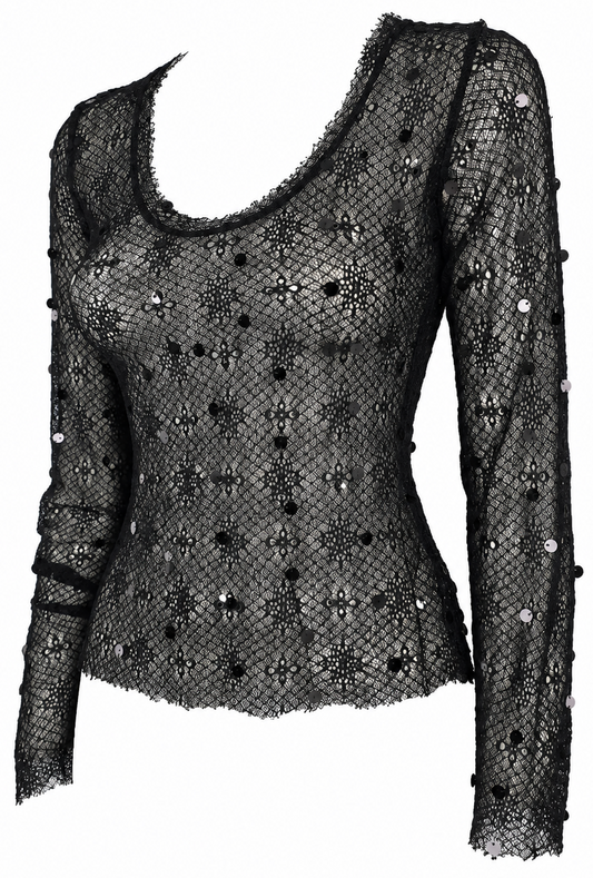 Maglia in pizzo trasparente con paillettes