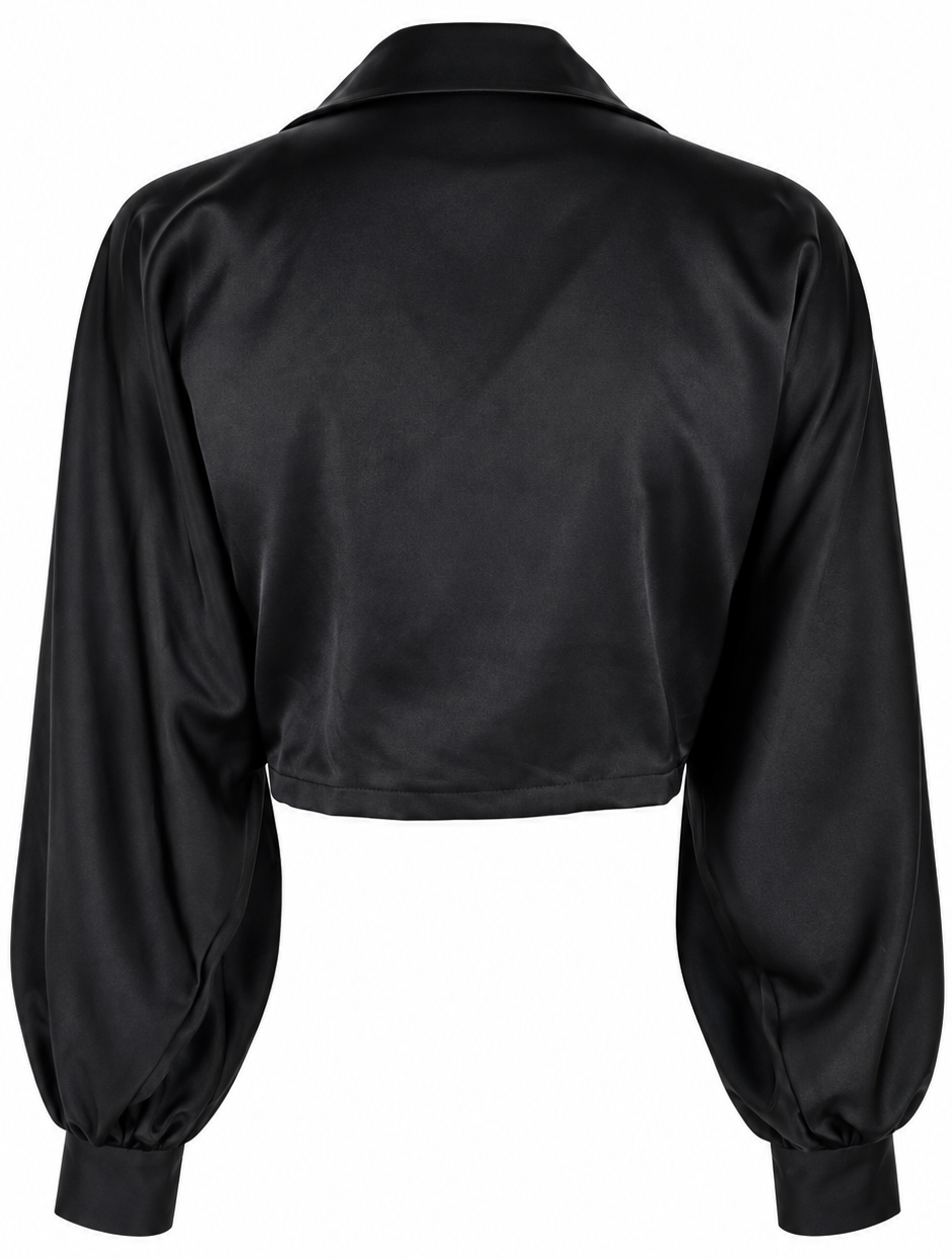 Camicia nera in raso con dettaglio gioiello