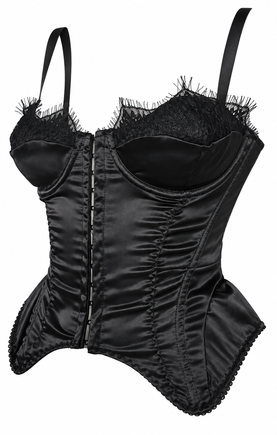 Corsetto nero in raso con dettagli in pizzo