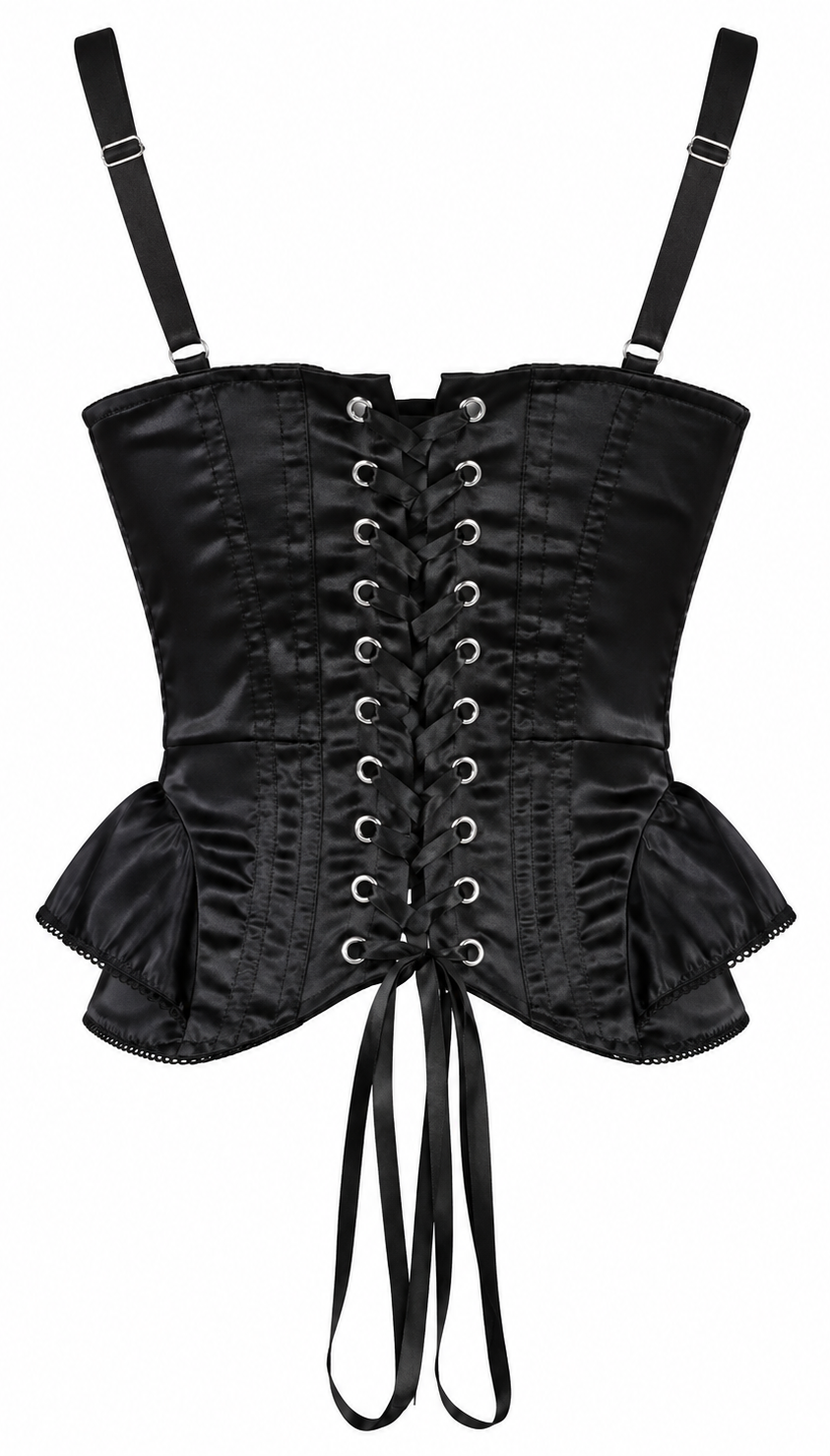 Corsetto nero in raso con dettagli in pizzo