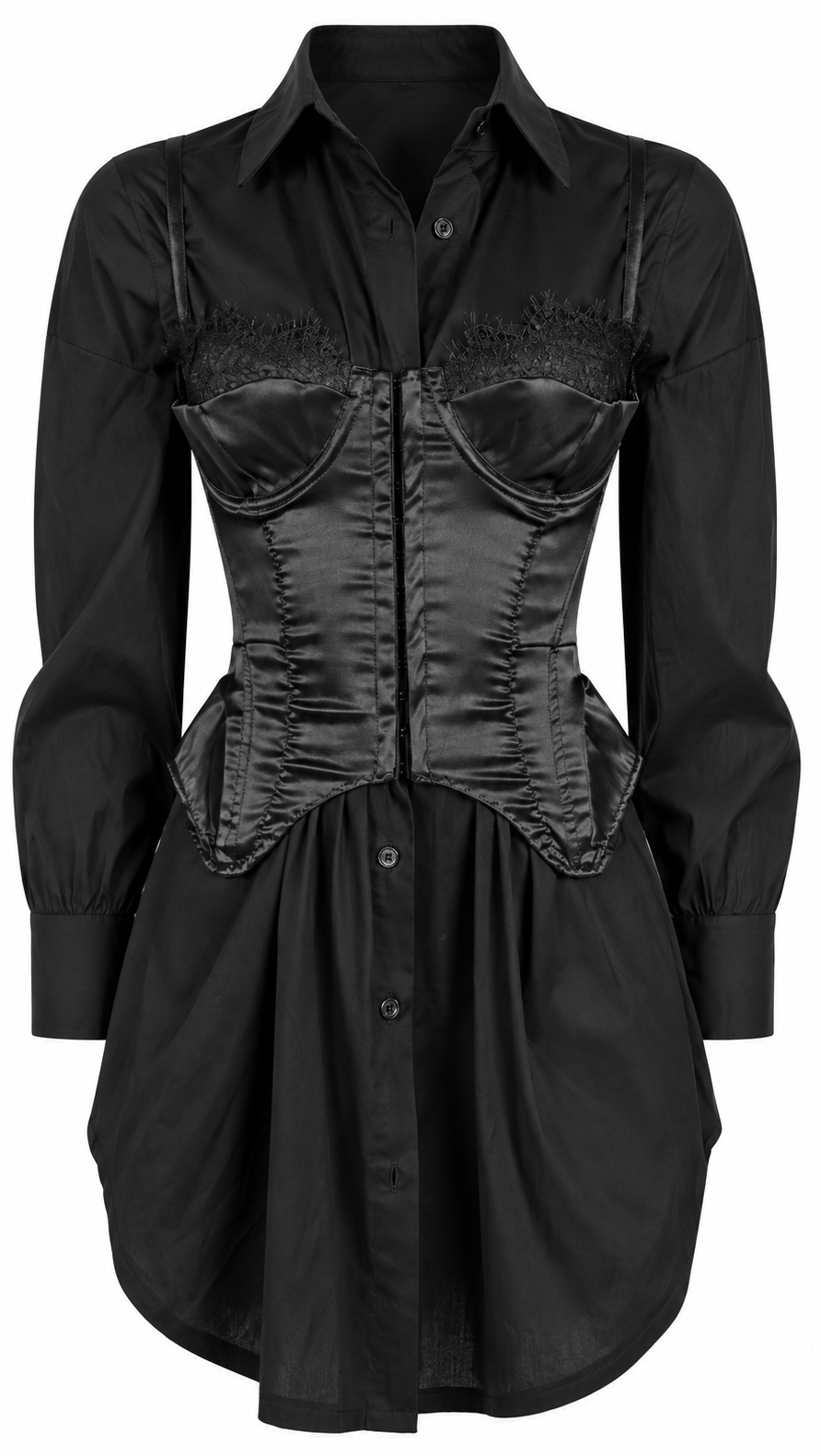 Corsetto nero in raso con dettagli in pizzo