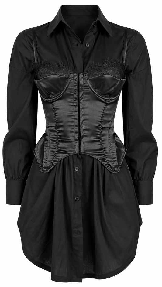 Corsetto nero in raso con dettagli in pizzo