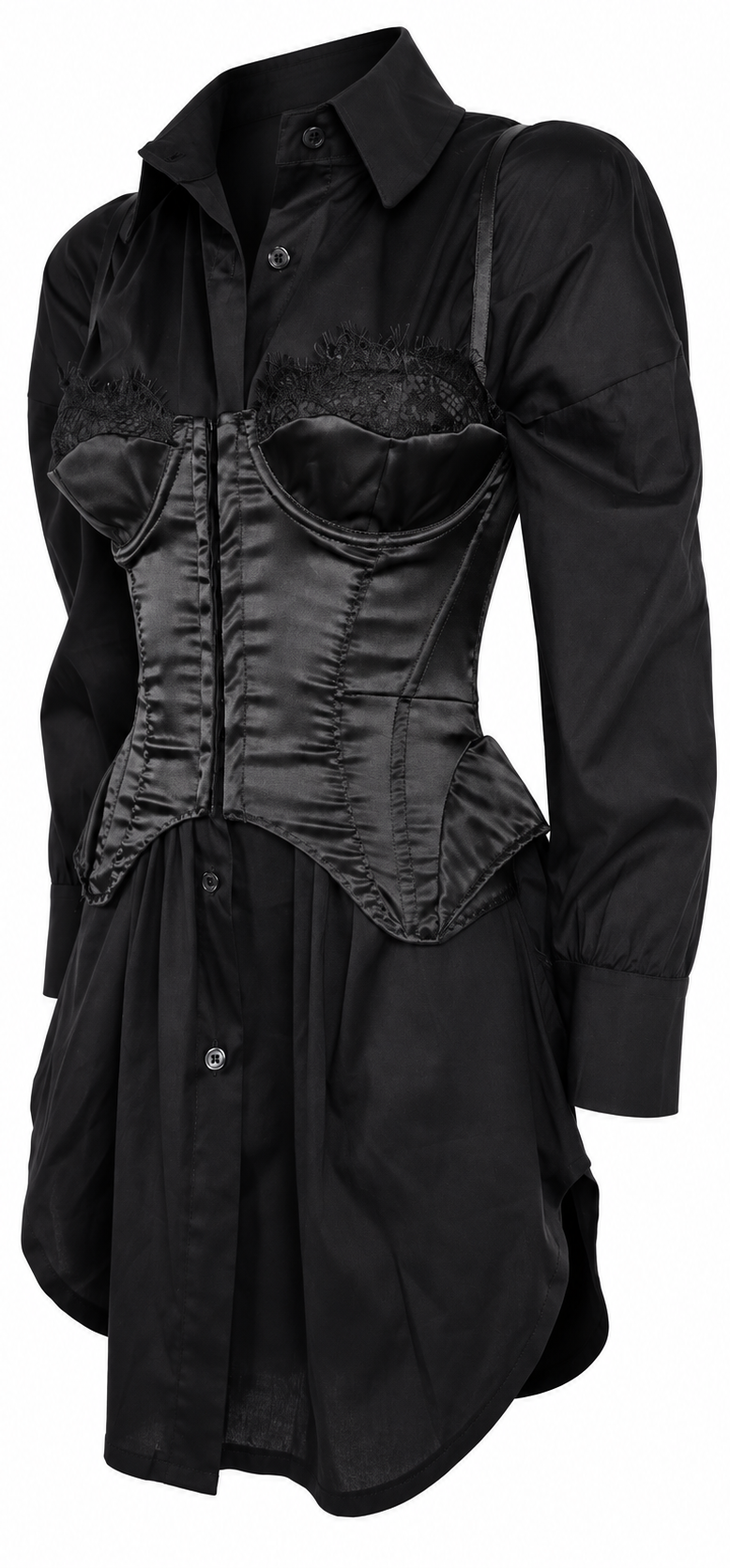 Corsetto nero in raso con dettagli in pizzo